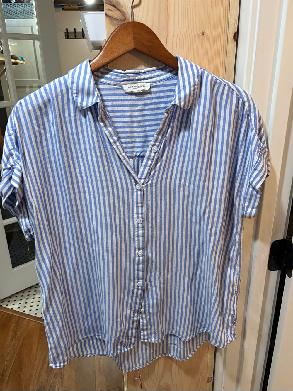beachlunchlounge Blue and White Vertical Stripe Button-Down Shirt